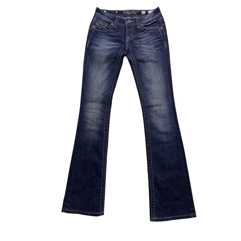 Miss Me Signature Bootcut Jeans 25 Y2K Low Rise Embellished Bling JP3556B12
